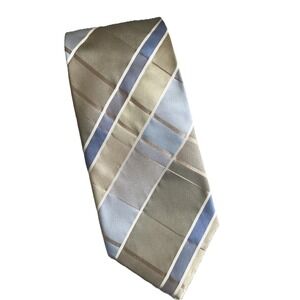 Crazy Horse Men's Necktie Claiborne Co. Geometric Print Silk Handmade Blue Green